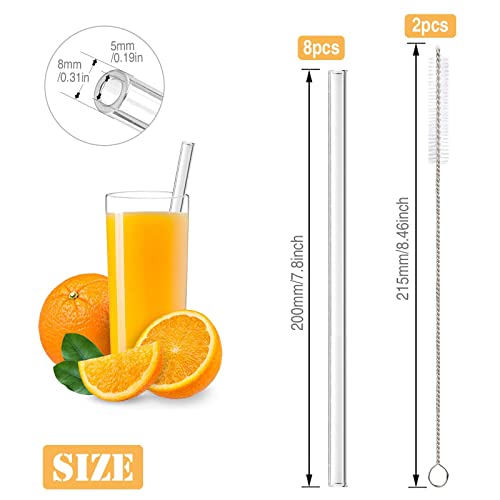 DONQL 10 Pcs Glass Straws Reusable Glass Straw Drinking Straws with 20cm Length Eco Friendly with 2 Cleaning Brushes Transparent Clear Straws Perfect for Milk Coffee Coctail (Straight) - Image 2