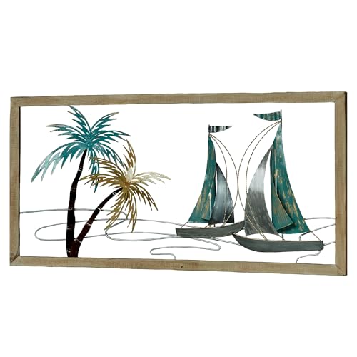 Touch of Class Coastal Tropical Sails Tropical Style Metal Wall Art | Palm Trees with Sailboats Hanging Decor for Bedroom, Living Room, Foyer, Hallway