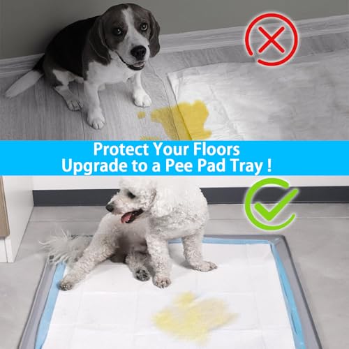 Image of Pee Pad Holder for Dogs, 24 inchX24 inch Puppy Pad Holder with Raised Edge, Non-Slip Silicone Mat & Leak-Proof Dog Pee Tray for Floor Protection, Puppy Potty Training Pad Tray