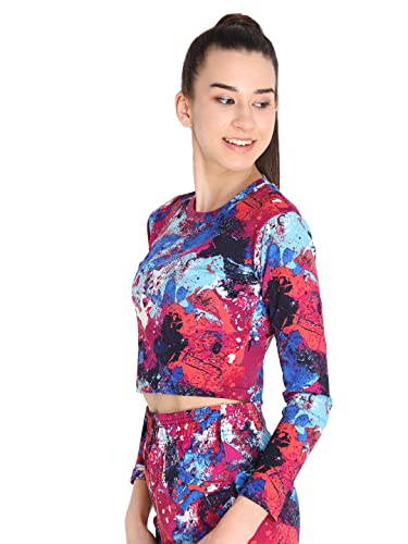 Image of CHKOKKO Women's Polyester Regular Fit Round Neck Full Sleeves Gym Crop Top