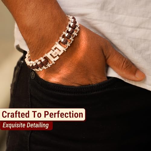 Image of Japam Silver Modern Rudraksha Bracelet | Authenticity Certificate | Bracelet for Medidation and Prayers | Unisex Design for Men and Women