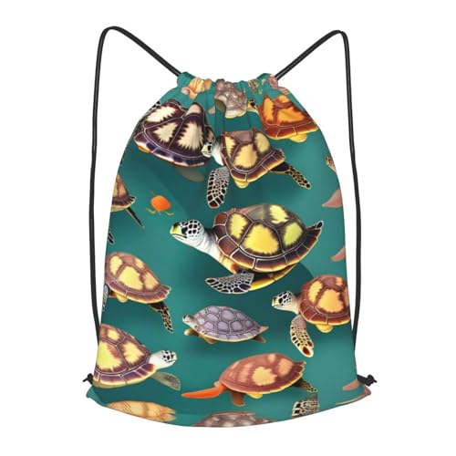 TTIGLHOH Mochila con cordón de tortuga marina de muchos animales, bolsa de poliéster de almacenamiento deportivo para gimnasio, viajes, Negro, S