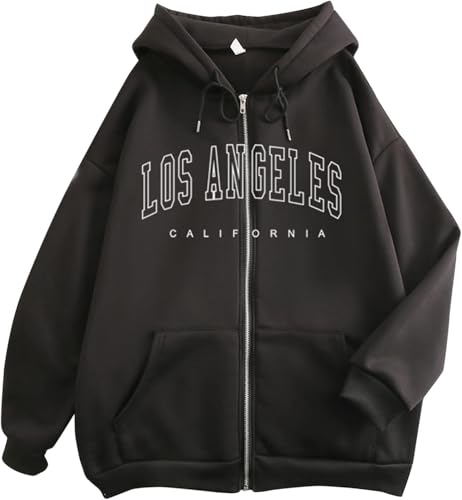 Generisch Damen Fleece-Hoodie mit Durchgehendem Reißverschluss,Los Angeles Damen Sweatjacke Mit Kapuze,New York Kapuzenpullover,Y2K Hoodie Sport Jacke Langarm Casual Pullover(in Übergröße erhältlich)