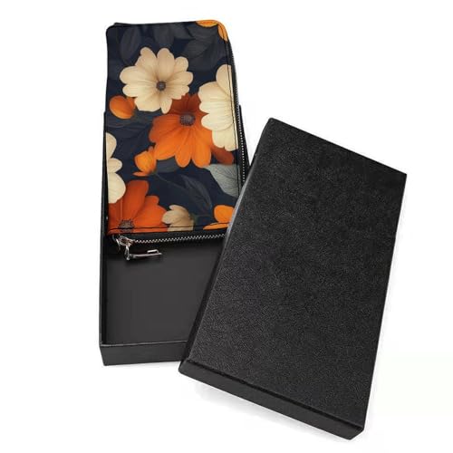 Flowers And Leaves Natural Collors PU Leather Clutch Long Bifold Wallet, Coin Purse Credit Pass Case, Durable Card-Holder Money Storage for Women Men3