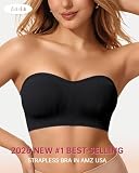 LetsJoli Strapless Push Up Bras for Women Support Bandeau Bra Wireless Seamless Comfortable Non Slip Tshirt Bras Black