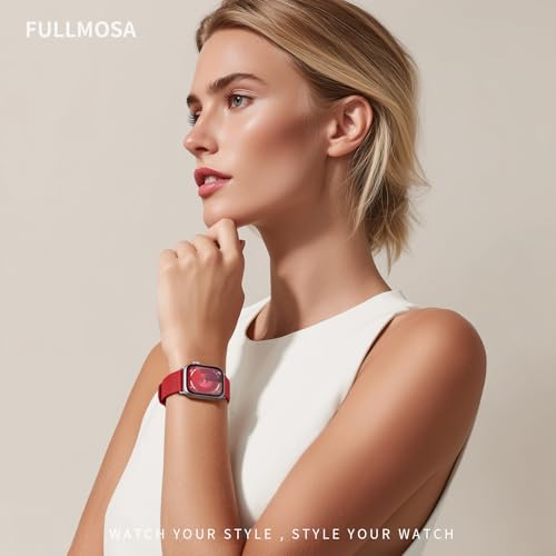 Image of Fullmosa Watch Band Compatible with Red Apple Watch Leather Band 42mm 41mm 40mm 38mm, iWatch Band for Series ultra3 /2 /1 SE3 /2 /1 11 /10 /9 /8 /7 /6 / /5 /4 /3 for Men Women