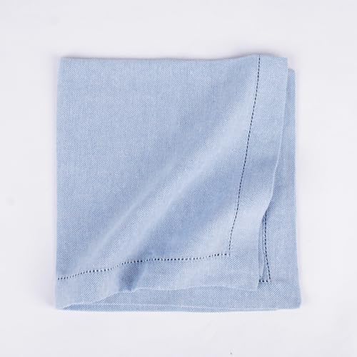 Image of FINGERCRAFT Hemstitched Cotton Table Napkins - Set of 6, 20x20 Inch, 100% Cotton Cloth Napkins with Faggoting Stitching - Durable & Elegant for Parties, Everyday Use (Sky Blue Twill)