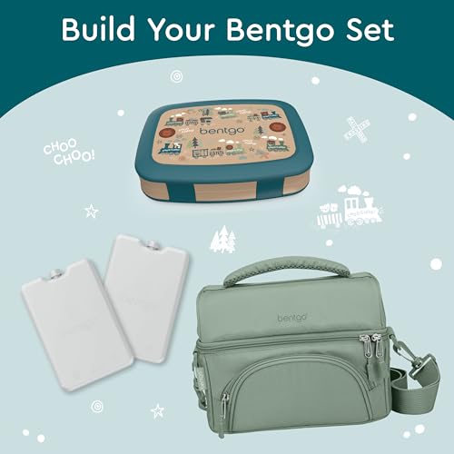 Image of Bentgo Kids Prints Leak-Proof, 5-Compartment Bento-Style Kids Lunch Box - Ideal Portion Sizes for Ages 3-7, Durable, Drop-Proof, Dishwasher Safe, & PFAS & BPA-Free Materials (Trains)