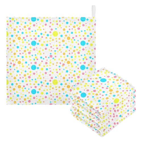 Nander 5Pack Baby Muslin Washcloths,Color Circular Wave Point Soft Face Cloths for Newborn, Absorbent Bath Wash Cloths, Wipes, Burp Rag,Toddlers Essentials Stuff, Baby Registry as Shower