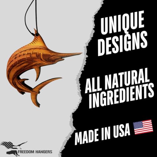 Image of Freedom Hanger - Sailfish Car Air Freshener -All Natural Wood Air Freshener - Car Odor Eliminator - Made in USA- Chemical Free