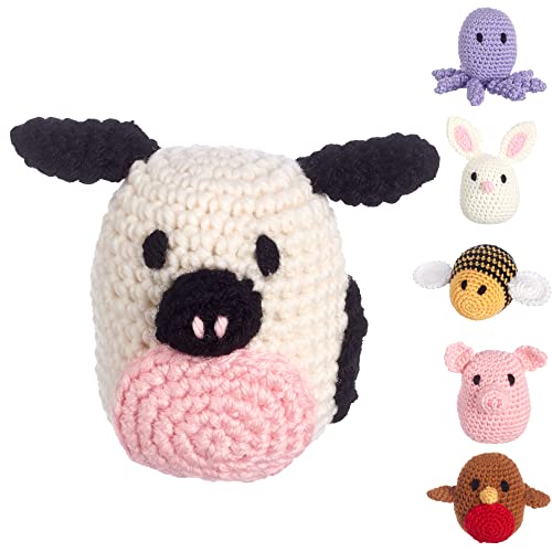 Image of LEISURE ARTS Pudgies Animals Crochet Kit, Cow, 3 inch, Complete Crochet Kit, Learn to Animal Starter Kit for All Ages, Includes Instructions, DIY Amigurumi Kits