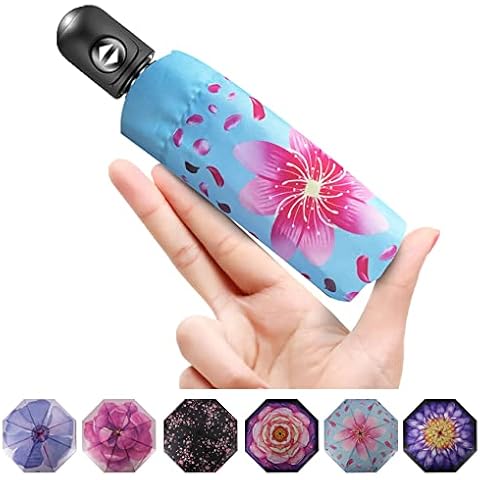 SIEPASA Peach Blossom Automatic Small Lightweight Folding Compact Travel Umbrella for Rain, Sun & Wind - Waterproof, Windproof, UV Protection Cover