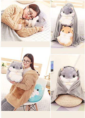 YunNasi 2 in 1 Hamster Kuscheltier Plüschtier Hamster Kissen mit Kuscheldecke Super Süßes Geschenk für Kinder und Freundin (Braun)