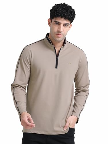 Image of STELLERS Men's Full Sleeve Zipper Henley T-Shirt | Premium Cotton | Streatchable | Feather Touch Feel