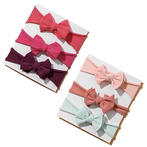 Image of Tianhoudeger 6pcs Nylon Headbands for Girls: Stretchy Knot Hair Bows, Double Layer Elastic Hairbands for Newborn, Infant, Toddler, Kids