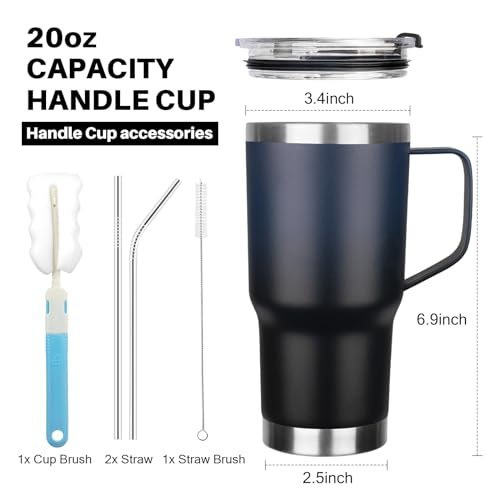 Image of 20 oz Tumbler with Handle, Stainless Steel Insulated Tumbler with Lid and Straw, Double Wall Vacuum Coffee Mug Cup, Insulated Coffee Thermal Cup for Cold and Hot (Blue Black)