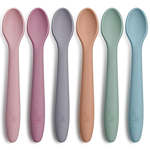 Image of ME.FAN Silicone Baby Spoons - 6 Pack Feeding Spoon for First Stage Baby & Infant, Baby Utensils Soft Training Spoons - Morandi Color