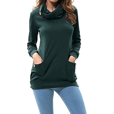 levaca Womens Long Sleeve Cowl Neck Casual Sweatshirts Tunic Tops with Pockets - green - Medium Cover