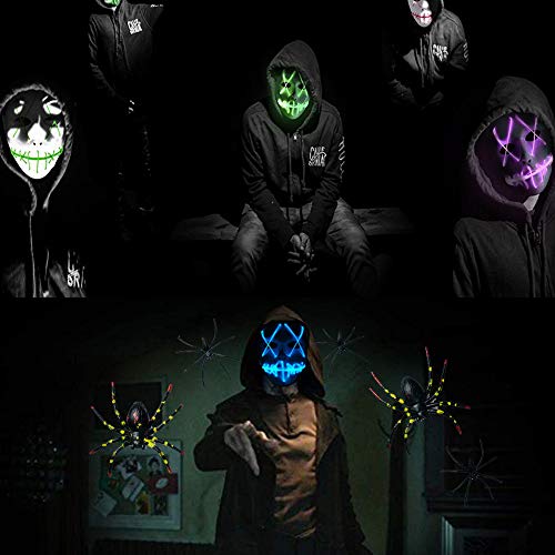 Ansee Scary Mask Halloween Cosplay Led Costume Mask El Wire Light Up Mask for Festival Parties (Purge Mask Blue)