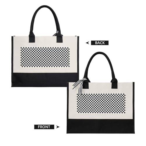 Check Black White Checkered Pattern Checkerboard Eco-Friendly Canvas Tote Bag - Reusable Shopping Bag For Travel, Beach, Gym & Gifts2