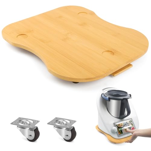 Upgrade Gleitbrett für Thermomix TM6 TM5 - Rollbrett für Thermomix Vorwerk Küchenmaschine Bambus Unterlage Brett mit Rollen TM5 TM6 Zubehör Schnelles Bewegen Natürlich