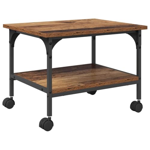 vidaXL Support d'imprimante Bois Ancien 50 x 40 x 38 cm, Rangement spacieux, Support d’imprimante rectangulaire, Meuble Robuste à 2 étagères, Style Urbain pour Bureau Compact