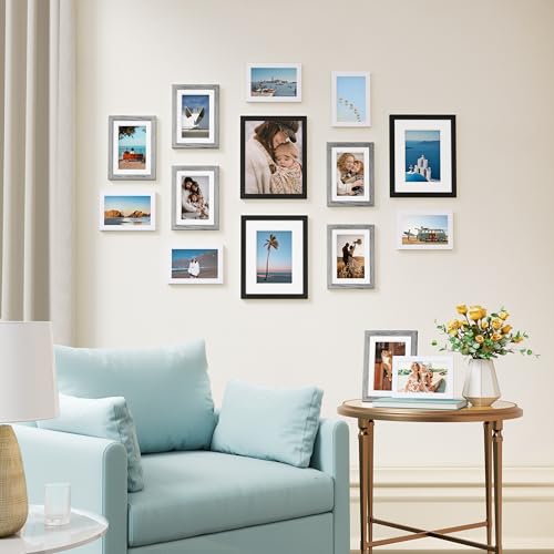 Image of Vittanly 15 Pack Picture Frames Collage Wall Decor, Multi Sizes Including 3pcs 8x10, 6pcs 5x7 and 6pcs 4x6 Photo Frames, Gallery Frame Set for Wall or Tabletop Display, Black, Grey and White