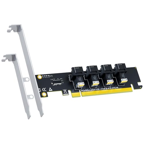 GLOTRENDS SF04 Carte Adaptateur 4 Ports SFF-8643 (Mini-SAS HD) vers PCIE 4.0 X16 sans Fonction de Bifurcation PCIe, Support Standard et à Profil Bas