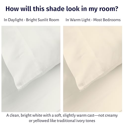 Image of California Design Den King Size Sheets Set - Certified 100% Egyptian Cotton Sheets King Bed Sheet Set with Deep Pockets, Lightweight & Crisp Percale, Durable Luxury Bedding - Ivory