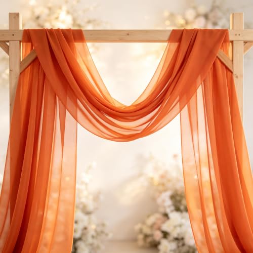 Image of Orange Chiffon Fabric by The Yard Continuous Sheer Arch Fabric 5 Yards | Pre-Cut Chiffon Draping Panels Airy Wedding Arch Draping Fabric 60 inch Wide for Events Backdrop Ceiling Decor DIY Craft Use