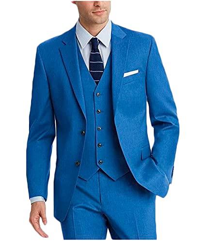 Costume de mariage bleu pour homme ensemble avec gilet et smoking de cérémonie