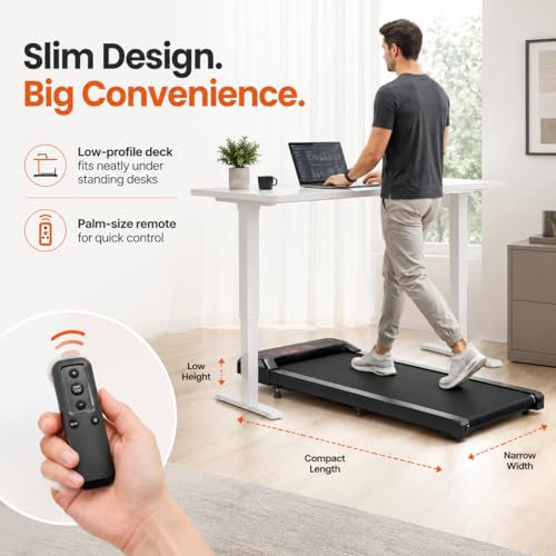 Image of Walking Pad Treadmill, 8% Incline Under Desk Treadmill for Home Office | Quiet 2.5HP motor, 265 lb capacity, 0.6-4 MPH speed, 15 x 35.4 in belt, compact for small spaces
