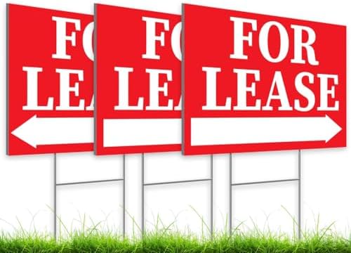 Amazon.com: Pack of 3 Corrugated Plastic Red White for Lease Sign with ...