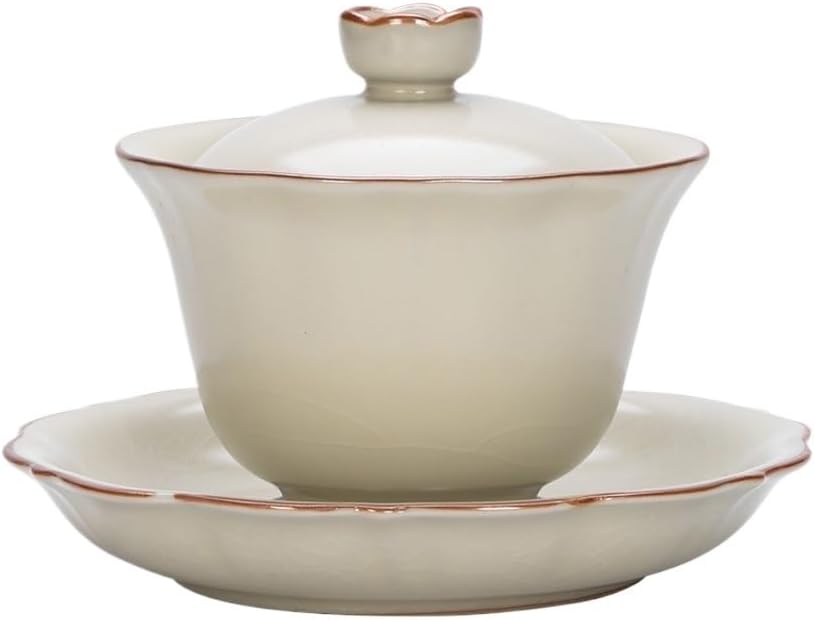 Ceramic Gaiwan Silver Edge Bowl with Lid Tea Tureen Brewing Cover Teaset Collection