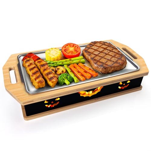 MsisieIve Hotty BBQ Warmhalteplatte Grillenisolierung Bambusholz Halloween Elemente Barbecue Isolation Box Warming Plate Heatboard Food Serving Tea Light - Hotty BBQ Warmhalteplatte