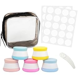 Dosificador De Jabon En Polvo Belle Vous Pack de 5 Botes Viaje Rellenables de Silicona con Tapa para Viajes con Bolsa de Almacenaje - 20 ml Recipiente Silicona Hermético para Muestras - Botes para Maquillaje, Loción, Crema