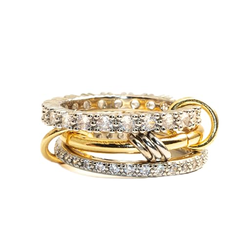 OANM studio Elegant Stackable Rings for Women 18k Gold Plated Non-Tarnish, Dainty Cubic Zirconia CZ Knuckle Rings Set, Adjustable Minimalist Jewelry Gift for Wedding Anniversary Everyday Wear (7)