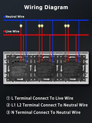 BSEED Doppel Smart Lichtschalter mit WIFI Dimmer Schalter,LED Dimmschalter Unterputz,Kompatibel mit Alexa&Google Home,Smarte Zeitpl&auml;ne,2 Fach 1 Weg Wlan Wandschalter Wei&szlig;(Neutralleiter Erforderlich)