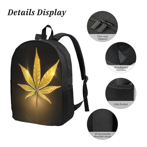 Sac à dos noir EdWal à imprimé cannabis doré pour le collège