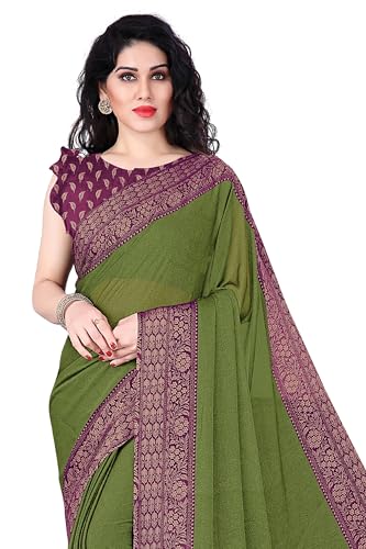 Image of MIRCHI FASHION Saree for Woman Chiffon Georgette Solid with Contrast Border | Lightweight Daily Wear Women's Sari and Printed Blouse Piece