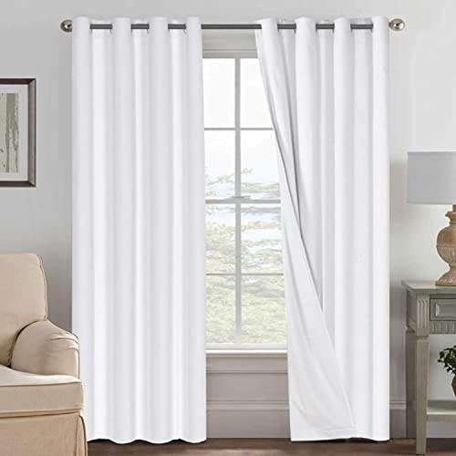 H.VERSAILTEX 100% Blackout Curtains for Bedroom Thermal Insulated Linen Textured Curtains Heat and Full Light Blocking Drapes Living Room Curtains 2 Panel Sets, 52x108 - Inch, Pure White by H.VERSAILTEX - Used condition - US$32.04