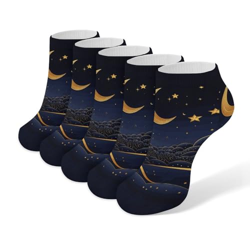 Stars And Moon Socks No Show Socks Low Cut Anti-Slid Athletic Casual Invisible Liner Socks Unisex