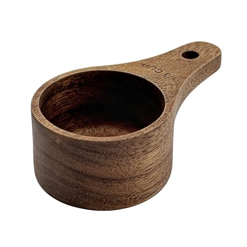 Cucharón medidor de madera de acacia 1/3 taza miniatura 1