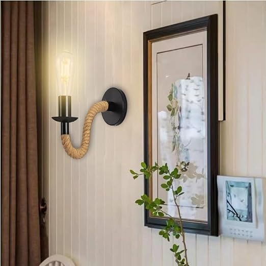FORCOSO Wandlamp voor binnen, vintage wandlamp van hout en metaal, E27 wandverlichting, zwart/bruin, retro industriële wandlamp, armaturen, voor binnen en woonkamer, slaapkamer, hal, trappenhuis