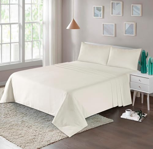 Flannelette Fitted Sheet, 100% Brushed Cotton, 160 GSM Luxury Quality, 32CM/13" Plain Colour, Easy Care flannelette Bedding, Super Soft (Cream, Double Fitted Sheet)