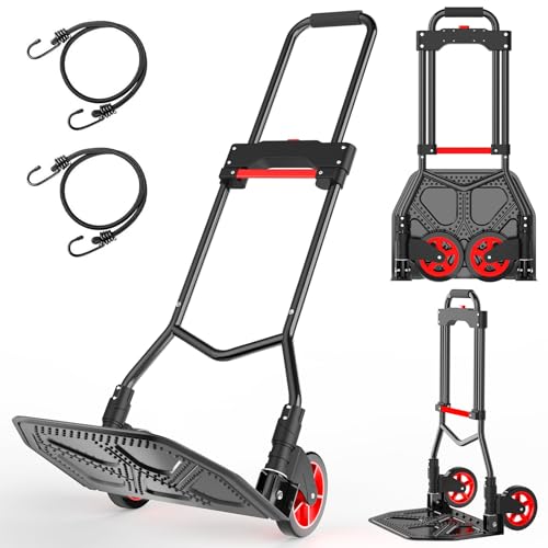 Heavy-Duty Steel Folding Hand Truck, 180LB Capacity Dolly cart with Telescoping Handle, Industrial Grade Collapsible Utility Cart for Moving, Warehouse and Shopping
