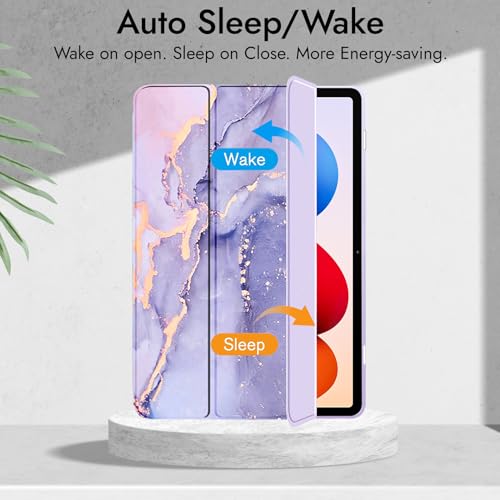 Image of Robustrion Cover for Redmi Pad 2 Pro 12.1 inch Cover Case with [Pencil Holder], Hybrid Cover Case for Redmi Pad 2 Pro Tablet Cover with Transparent Back [Auto Sleep Wake Support] - Marble Lilac