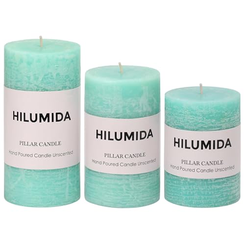 Bougies piliers turquoise lot de 3 tailles variées bougie salon sans odeur