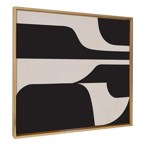 Kate and Laurel Sylvie Eye Catching Sleek Abstract 6 Black and Beige Framed Canvas Wall Art by The Creative Bunch Studio, 31.5x41.5 Bright Gold, Modern Contemporary Art for Wall