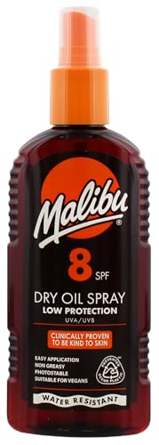 Malibu Sun SPF 8 Non-Greasy Dry Oil Spray for Tanning with Shea Butter Extract Tan Enhancing & Moisturising Body Oil Mist Water Resistant 200ml